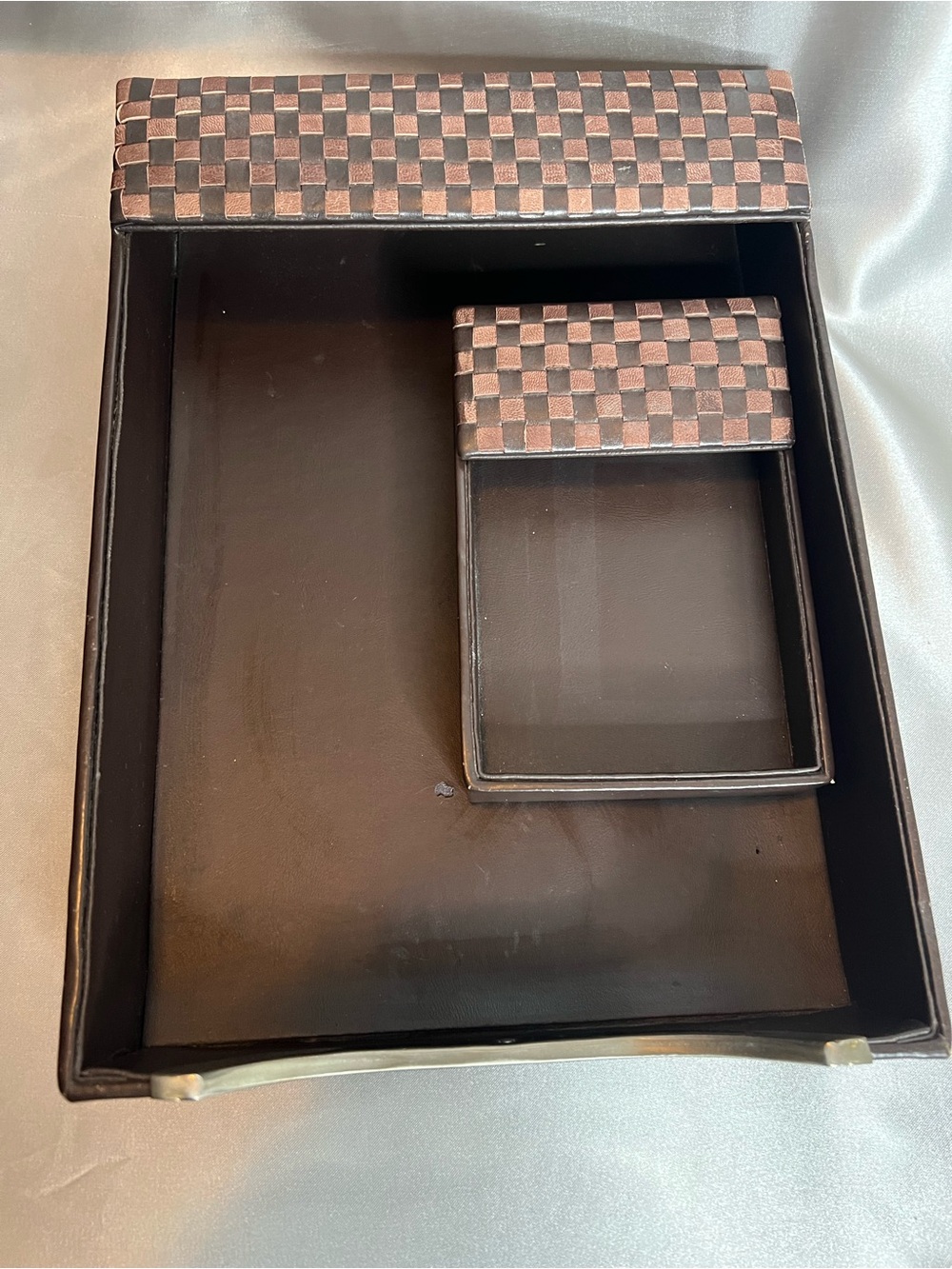 Bombay Brown Checkered Leather Key & Card Holder Set
